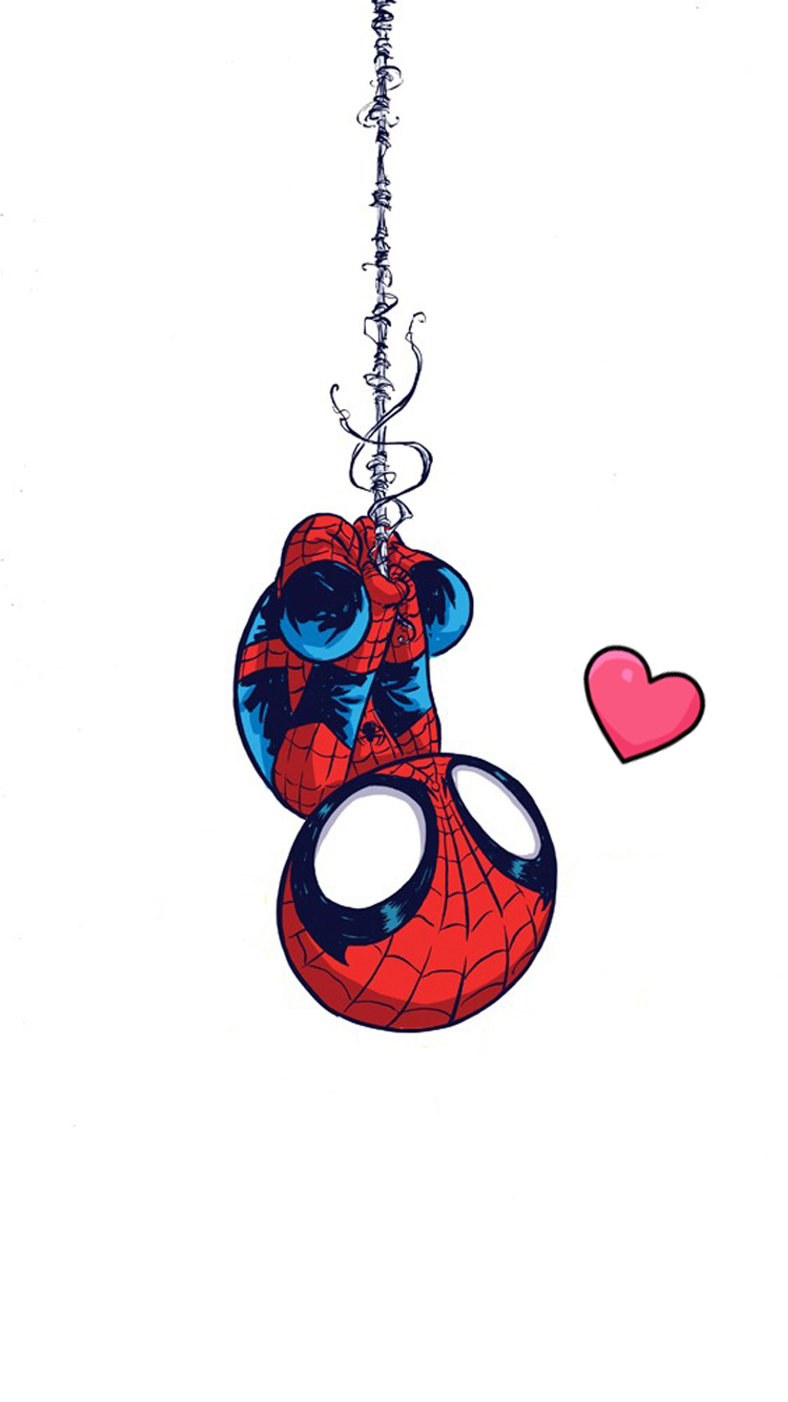 Spider - man hanging from a chain with a heart in the background (cute, heart, spiderman, spiderman and heart)