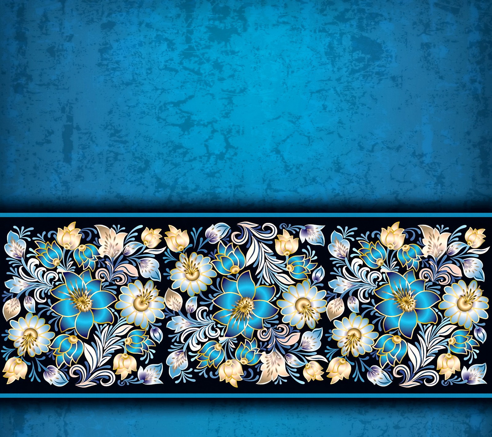 Un fond floral bleu avec une bordure bleue et un fond bleu (bleu, floral, motif)