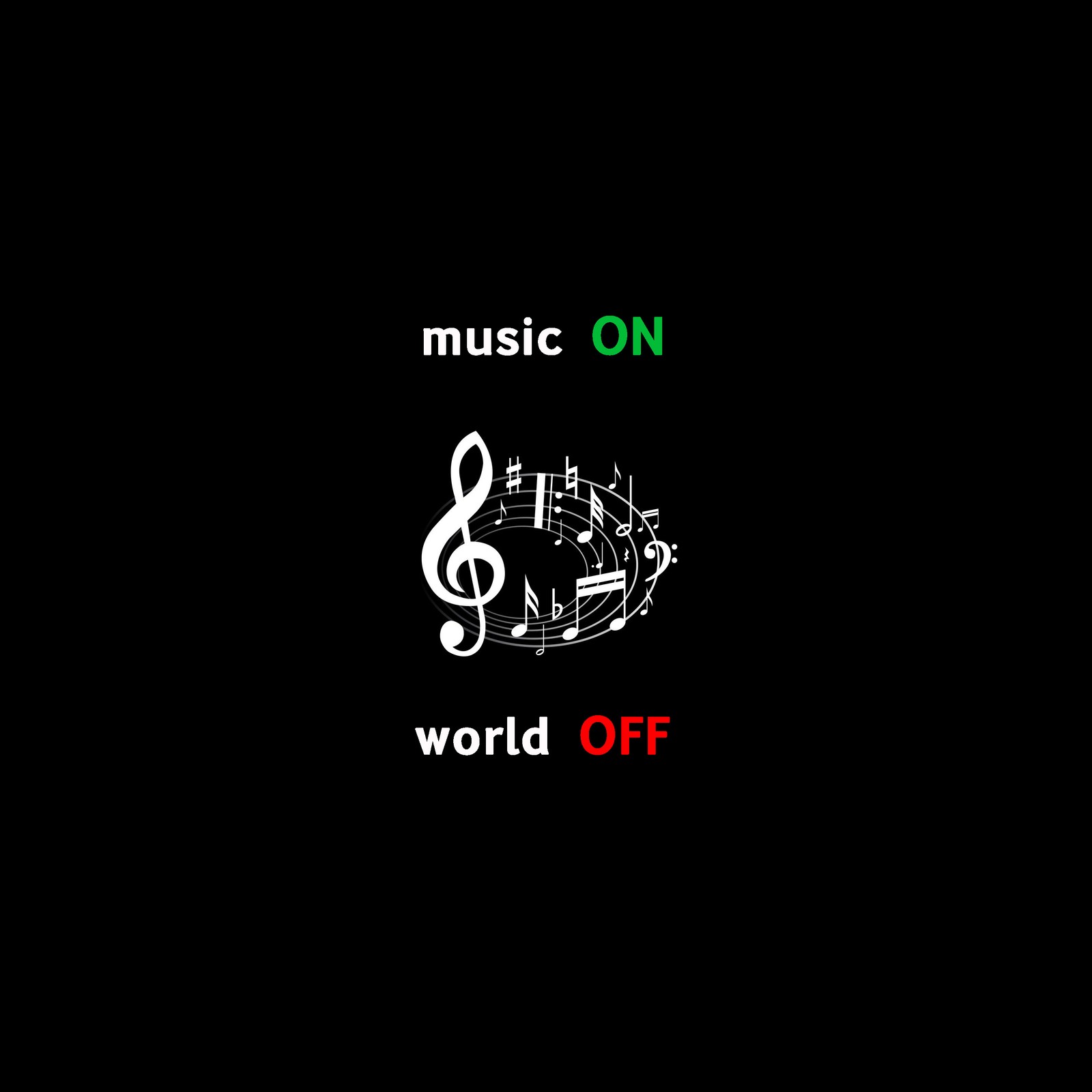 There is a black background with a white and green logo (black, clef, green, music, notes)