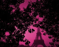 Eiffel Tower Silhouette Against a Pink Sky