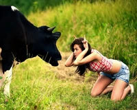 cow, funny, girl