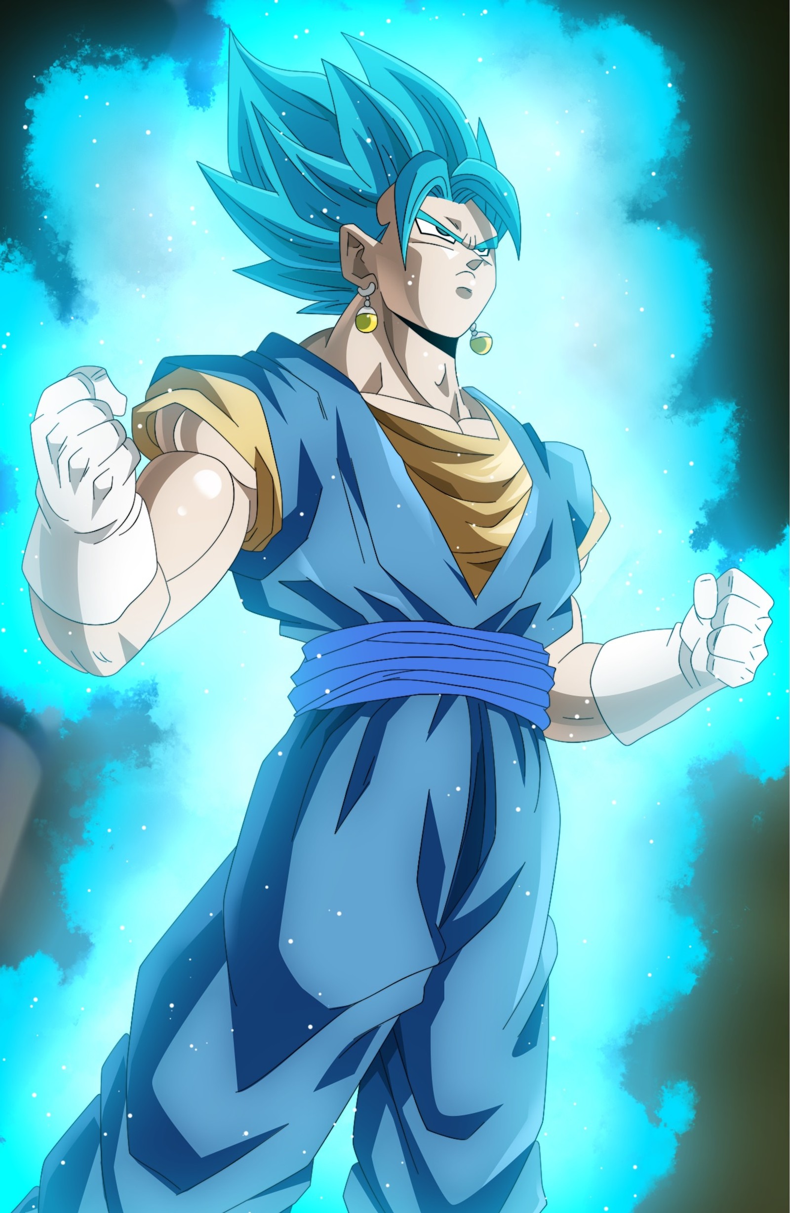 A cartoon picture of a young goku with a blue outfit (anime, ball, dragon, goku, hd)