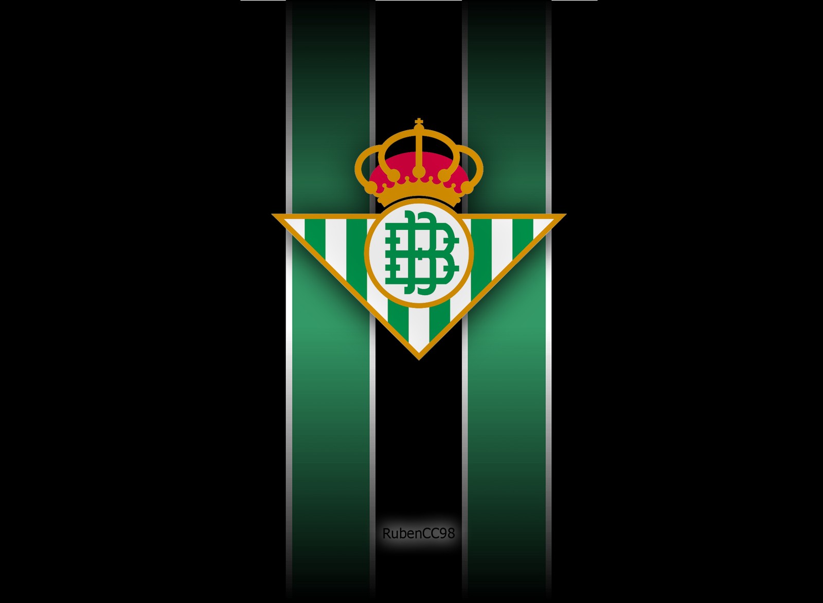 Un primer plano del logo de un equipo de fútbol sobre un fondo negro (betis, fondo, real)