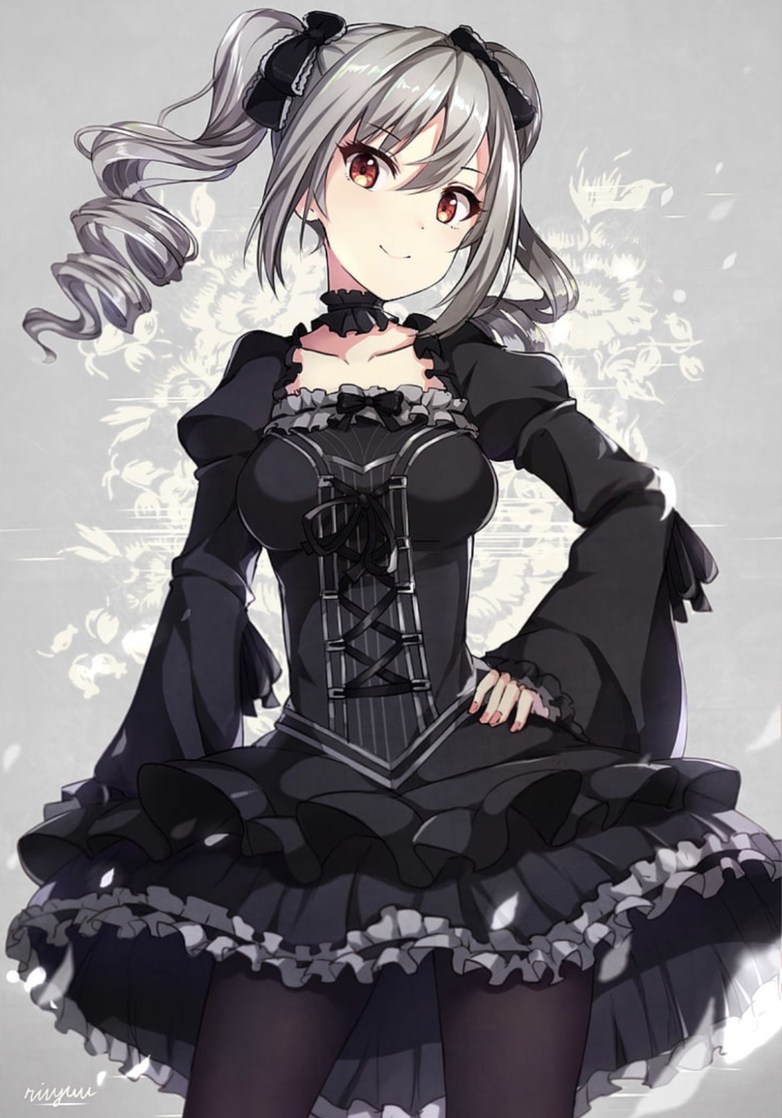 Un primer plano de una persona con un vestido y cabello largo (anime, chica de anime, negro, anime lindo, chica linda)