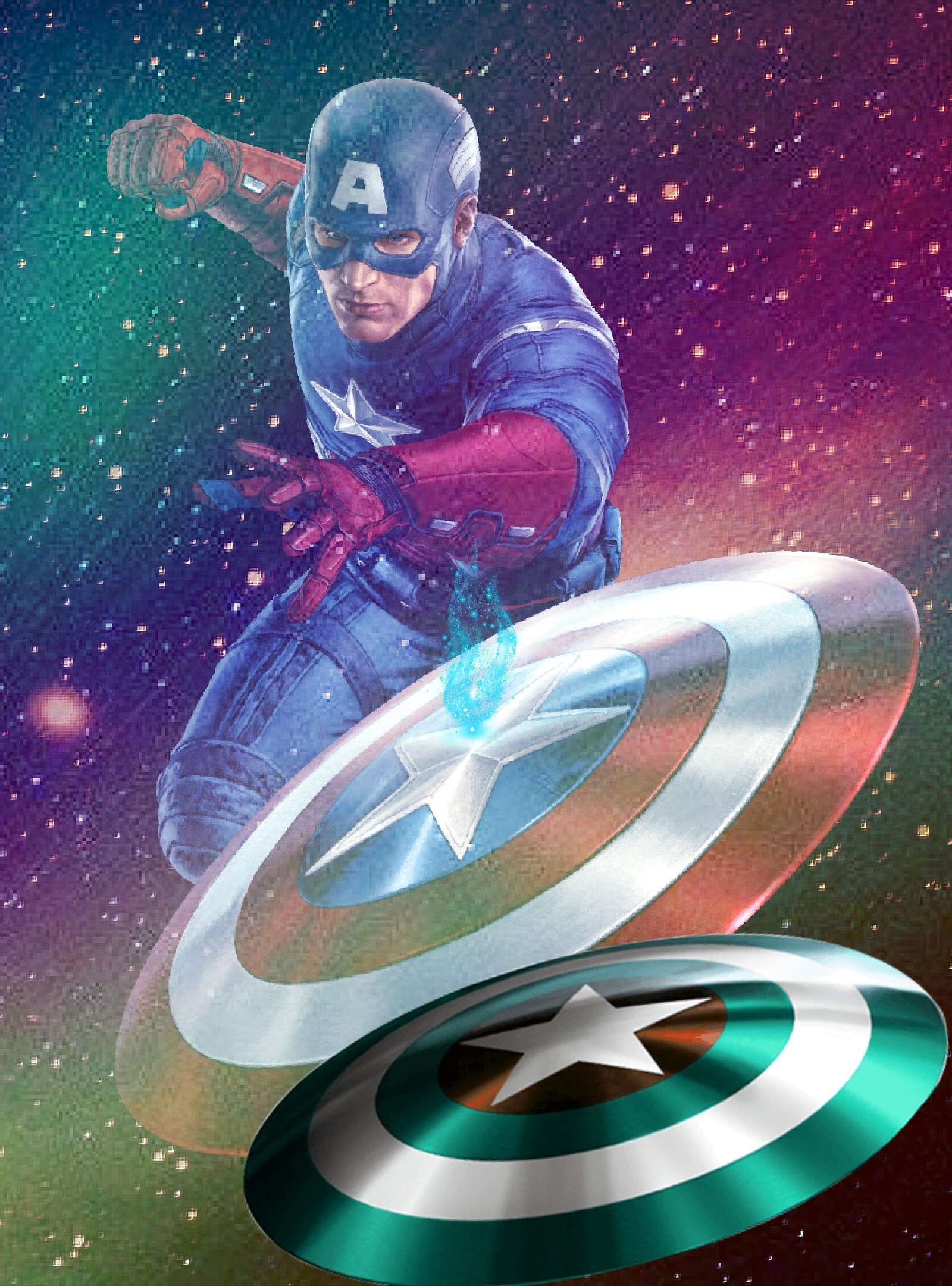 Captain america flying through the air with a shield in his hand (heroe, movie, super)