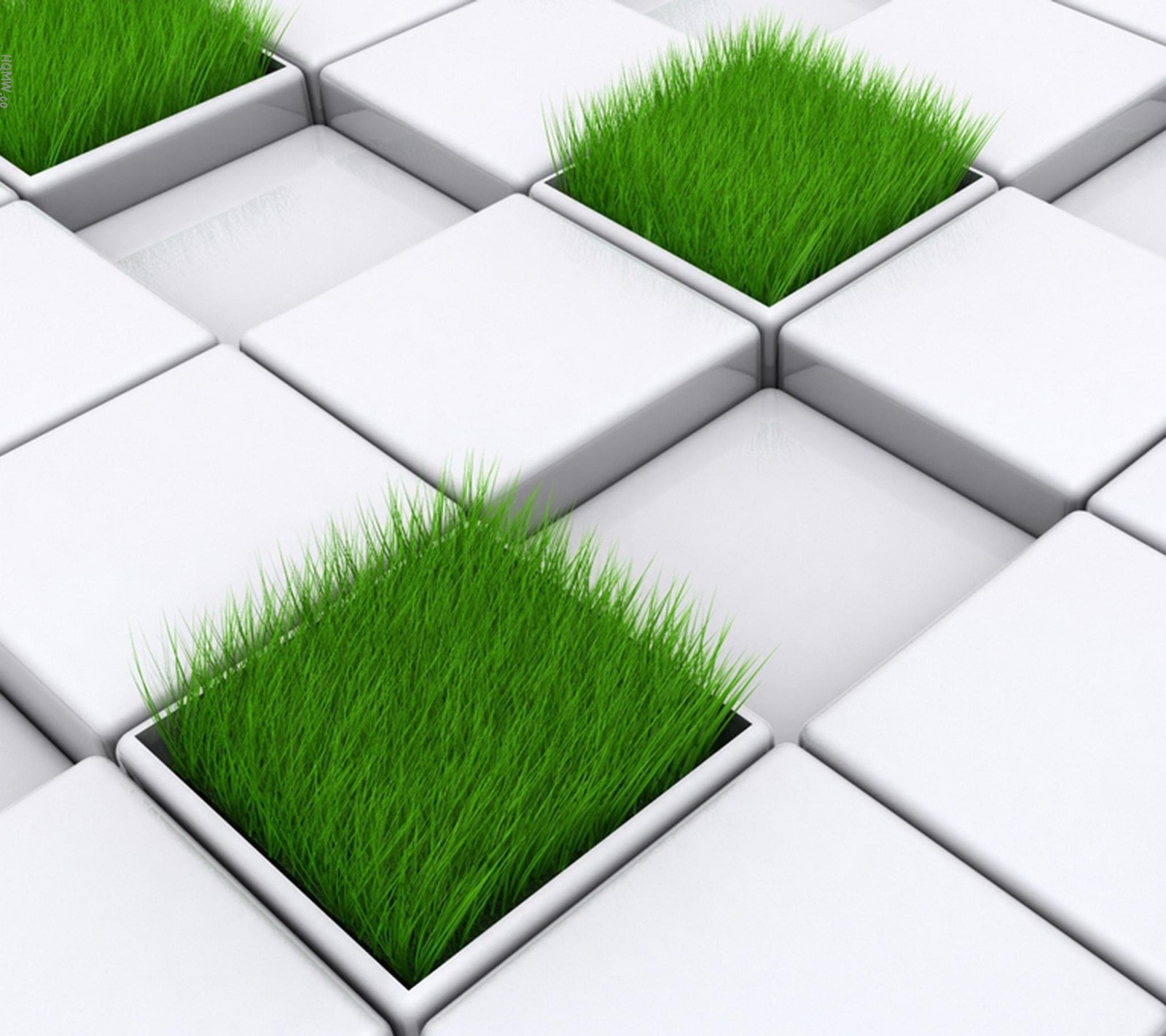 A close up of a group of cubes with grass growing out of them (galaxy, grass, samsung)