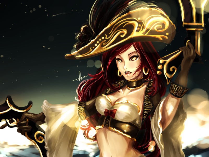 Женщина в шляпе и мечом в руке (league of legends, мисс фортуна, miss fortune)