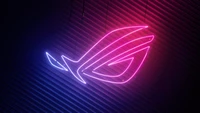 Brillo neón del logo de ROG contra un fondo oscuro