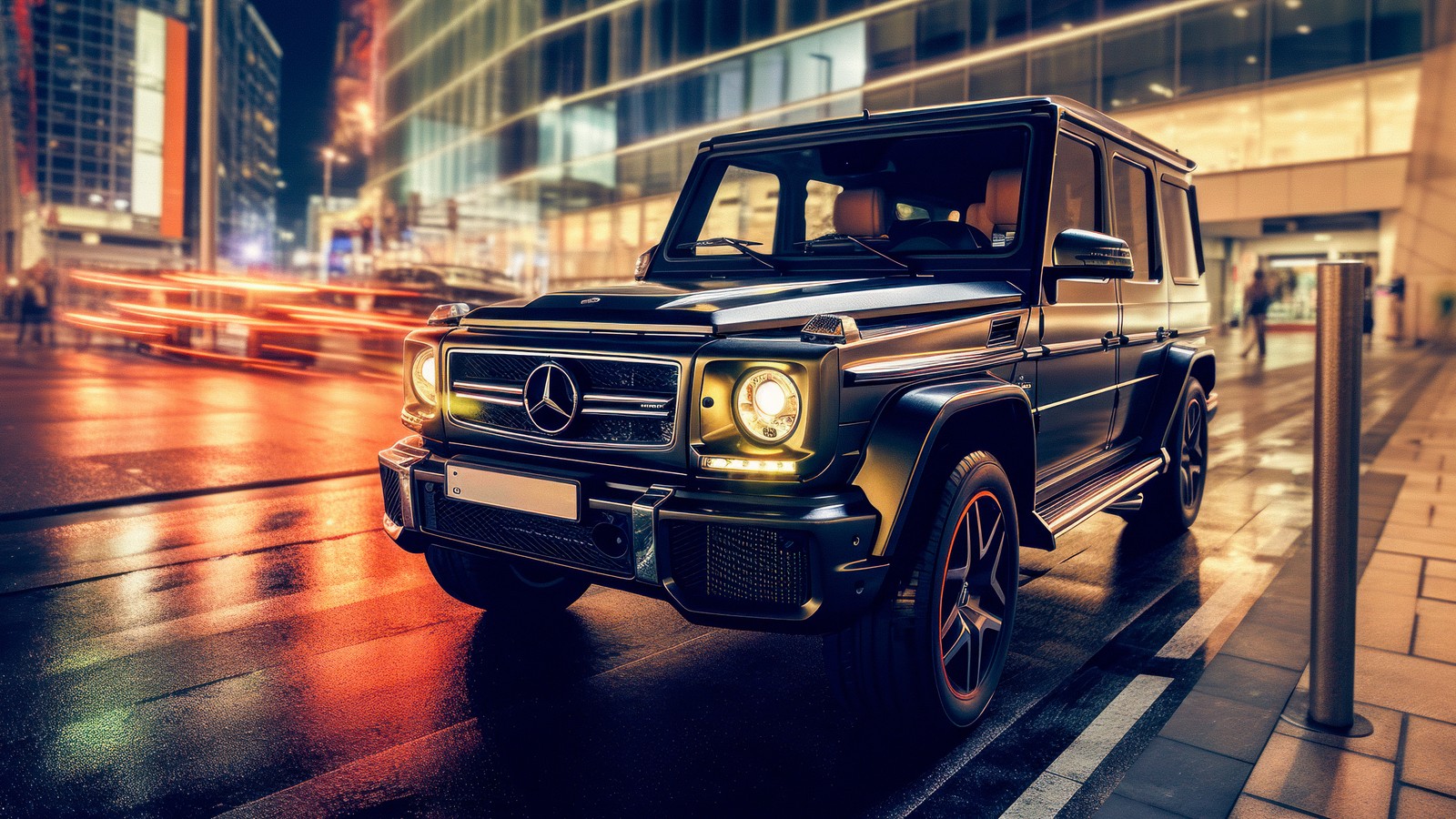 Mercedes g-class estacionado en una calle de la ciudad por la noche (mercedes benz amg g 63, noche de ciudad, g wagon, urbano, 5k)