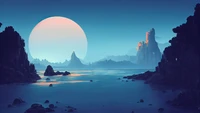 sea, full, moon, scenery, digital art wallpaper