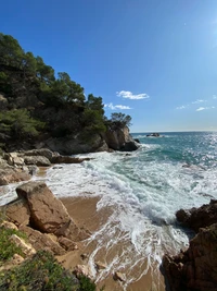 Serene Coastal Bay with Rocky Promontory and Gentle Waves