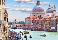 Picturesque Scene of the Grand Canal with Gondolas and Byzantine Architecture