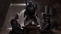 Mandalorian Warriors Strategizing at a Table