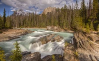 Serene Wilderness: Flowing Stream and Majestic Mountains