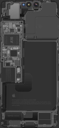 Esquemas dos componentes internos do iPhone 14 Pro e do chip A16