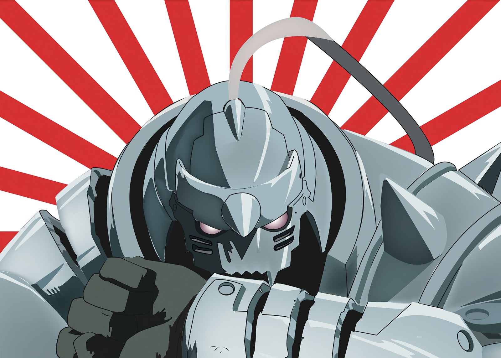 Eine nahaufnahme eines roboters mit rotem hintergrund (alphonse elric, fullmetal alchemist, anime, 4k hintergrund)