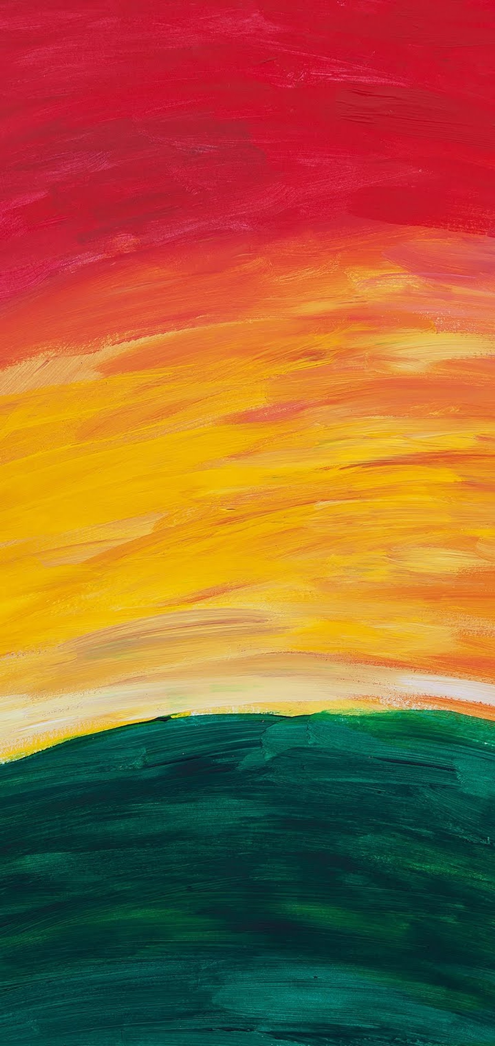 Painting of a red and green landscape with a yellow sky (oppo, oppo realme, android, body of water, nature)