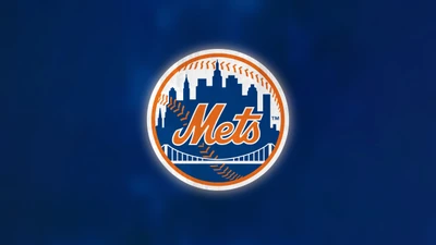 New York Mets-Logo mit Stadtansicht und Brückendesign