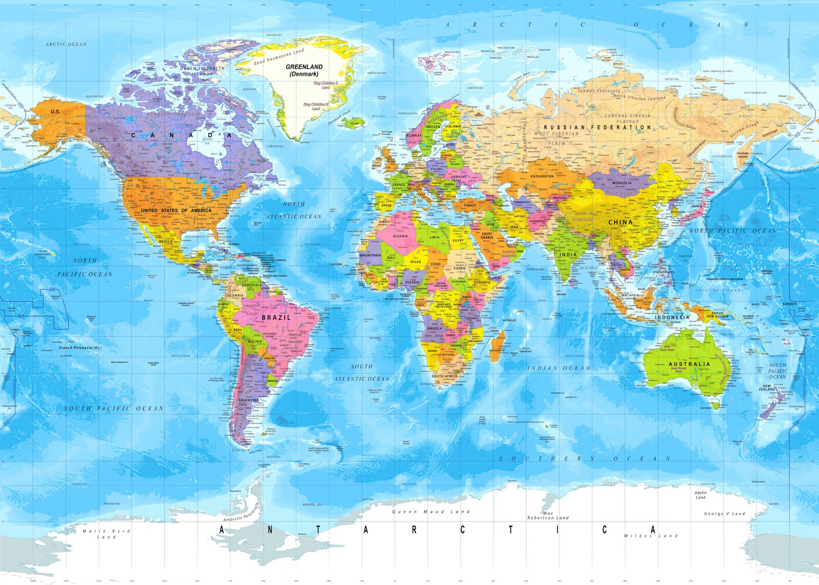 Un mapa del mundo con países y sus nombres (mapa mundial, cartel, mundo, fondo de pantalla 4k)