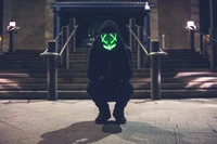 green, standing, light, darkness, hoodie