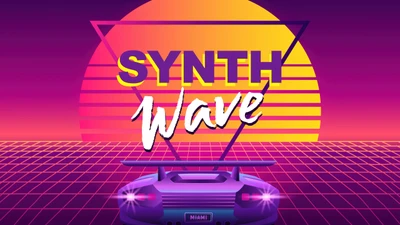 synthwave, outrun, grid lines, sunset, 5k