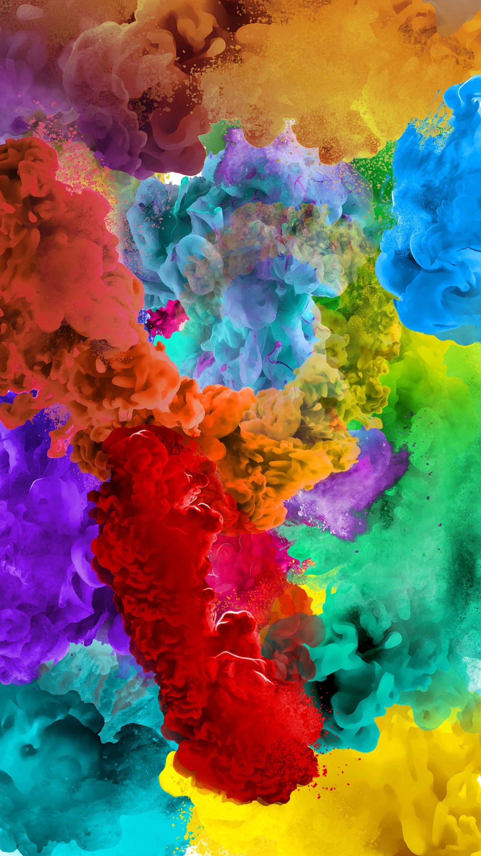 A close up of a colorful cloud of paint on a white background (mix, random)