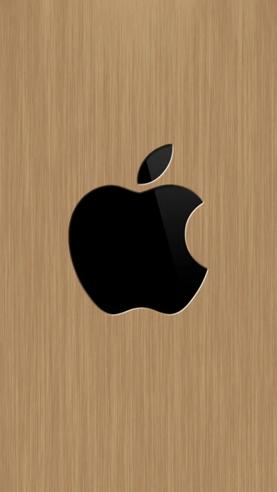 Logo Apple noir sur un fond en bois texturé.