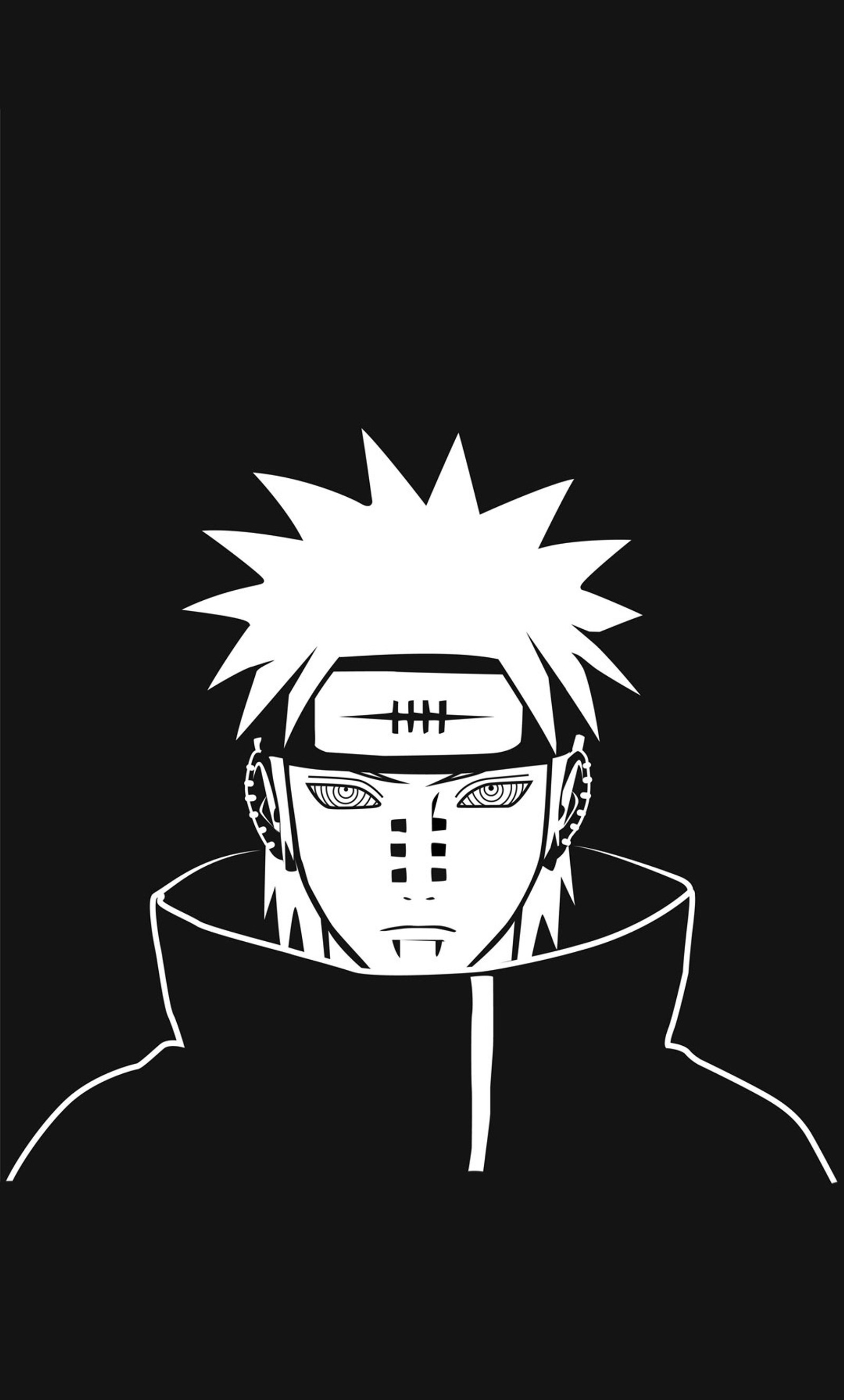 Uma foto em preto e branco de um homem com cabelo branco (anime, naruto, pien)