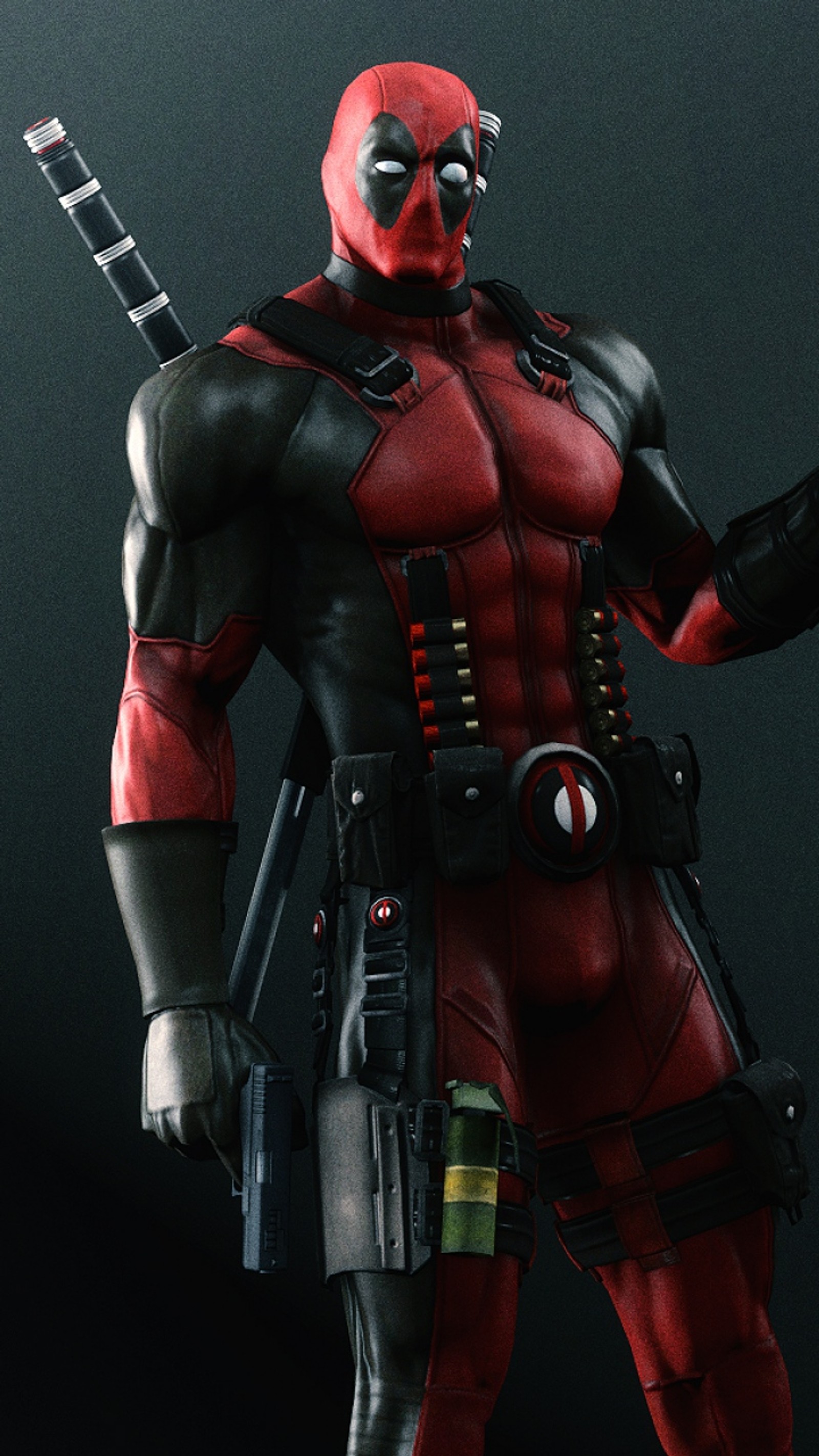 Nahaufnahme einer deadpool-figur mit einer waffe (arme, söldner, film, wade, wilson)