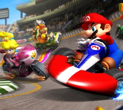 Empolgante corrida de Mario Kart com Mario, a Princesa Peach e Bowser