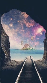 cave, fantasy, island, nature, sea wallpaper