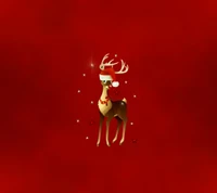 Festive Reindeer in Santa Hat on a Red Background