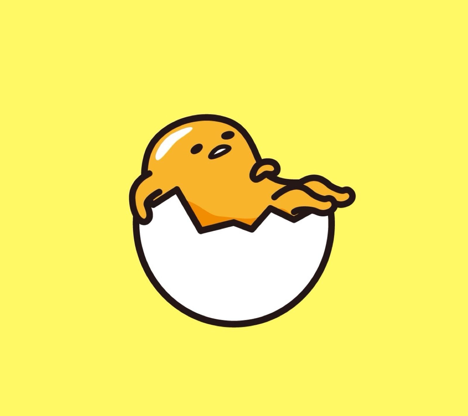 Ein gelber vogel, der mit seinem schnabel aus einem ei schlüpft (ei, gudetama, kawaii, faules ei)