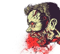 Vivid Zombie Illustration with Intense Expression and Blood Splatter