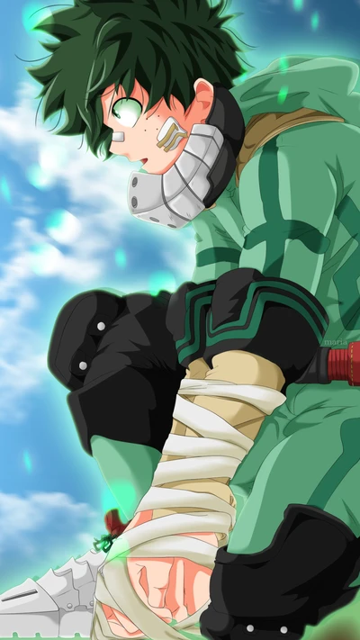 Determined Hero: Anime Boy in Combat Gear from My Hero Academia