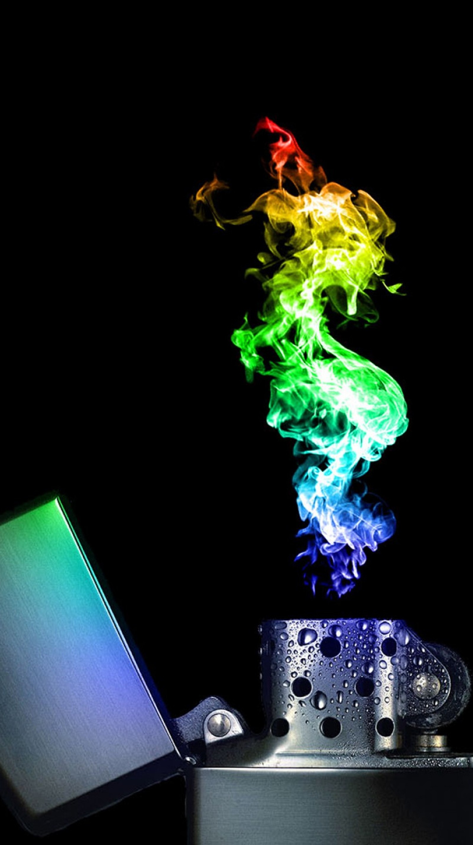 Araffe with colored smoke coming out of it on a black background (abstract, colored, flame)