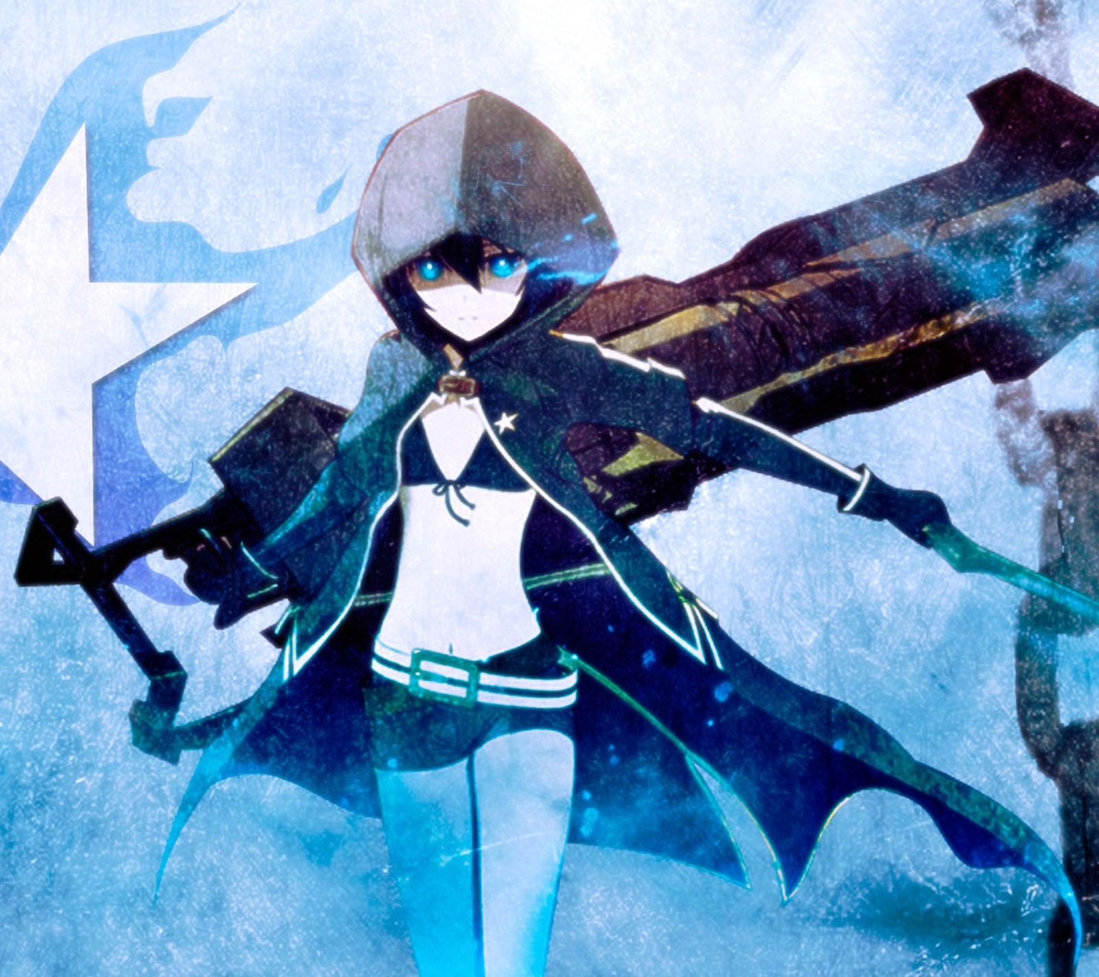 Descargar fondo de pantalla anime, negro, black rock shooter, azul, niña