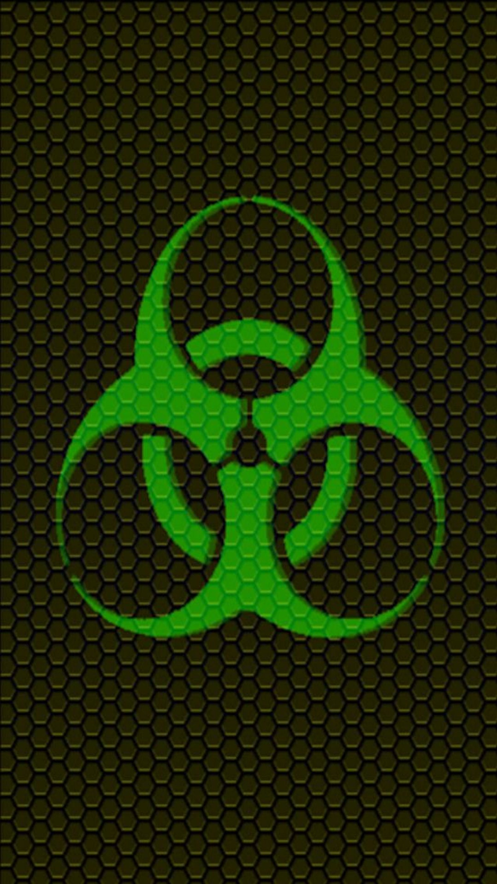 A green biohazard logo on a black background (6 plus, bio hazard)