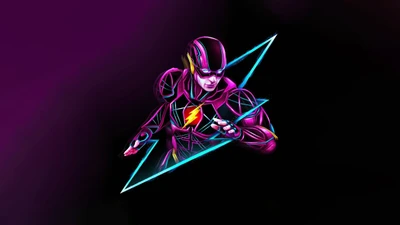 Arte neon do Flash em multicolorido vibrante contra um fundo roxo