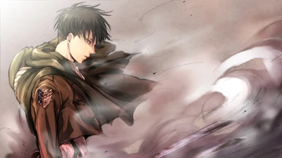 Levi Ackerman en batalla: una escena dinámica de Ataque de los Titanes