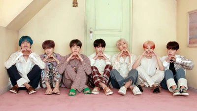 Membros do BTS criando formas de coração juntos