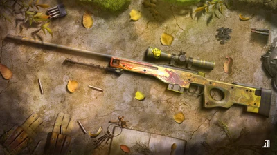 AWP-Scharfschützengewehr aus Counter-Strike: Global Offensive inmitten der Elemente der Natur