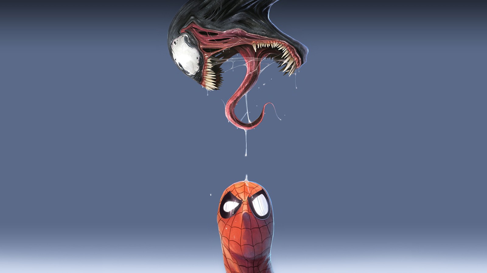 Homem-aranha e venom estão pendurados de cabeça para baixo no teto (spider man, marvel comics, quadrinhos)