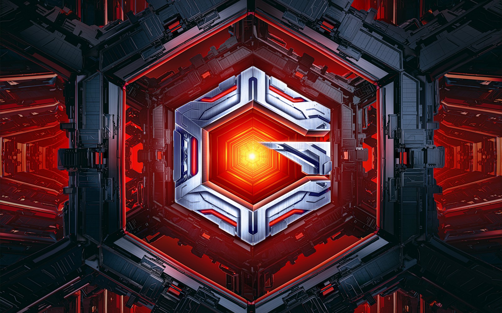 A futuristic red and black background with a hexagonal structure (abstract background, xiaomi redmi g, gaming laptop, stock, 5k)