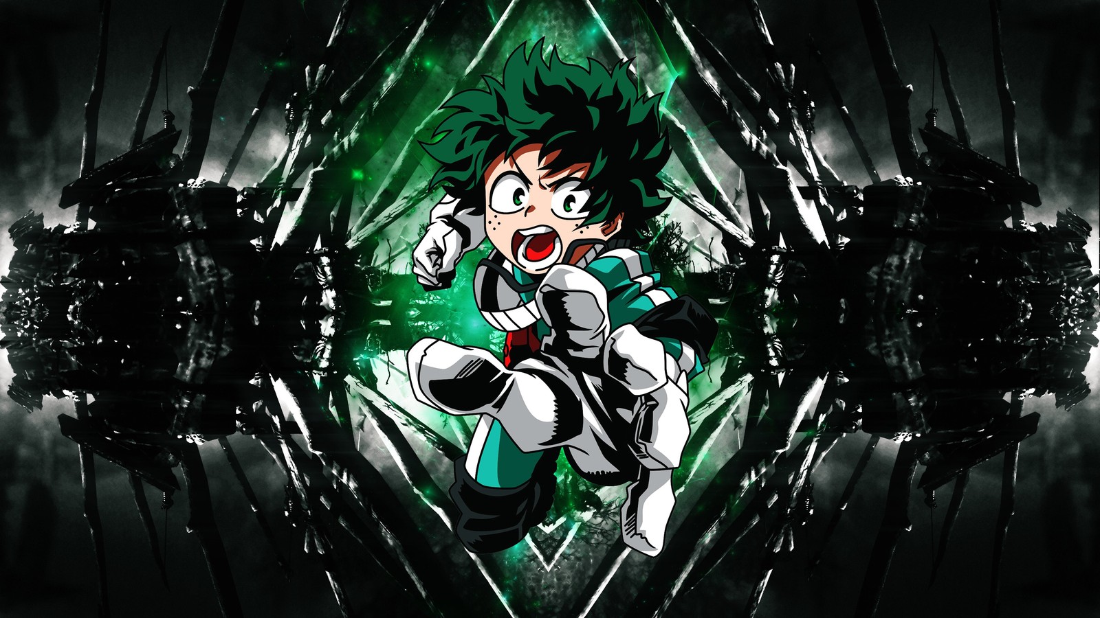 Скачать обои изуку мидория, izuku midoriya, тёмный фон, my hero academia, аниме