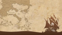 Ilustração de mapa pirata vintage com navio à vela e detalhes intrincados