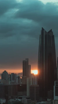 Skyscraper Silhouettes Against a Dusk Horizon