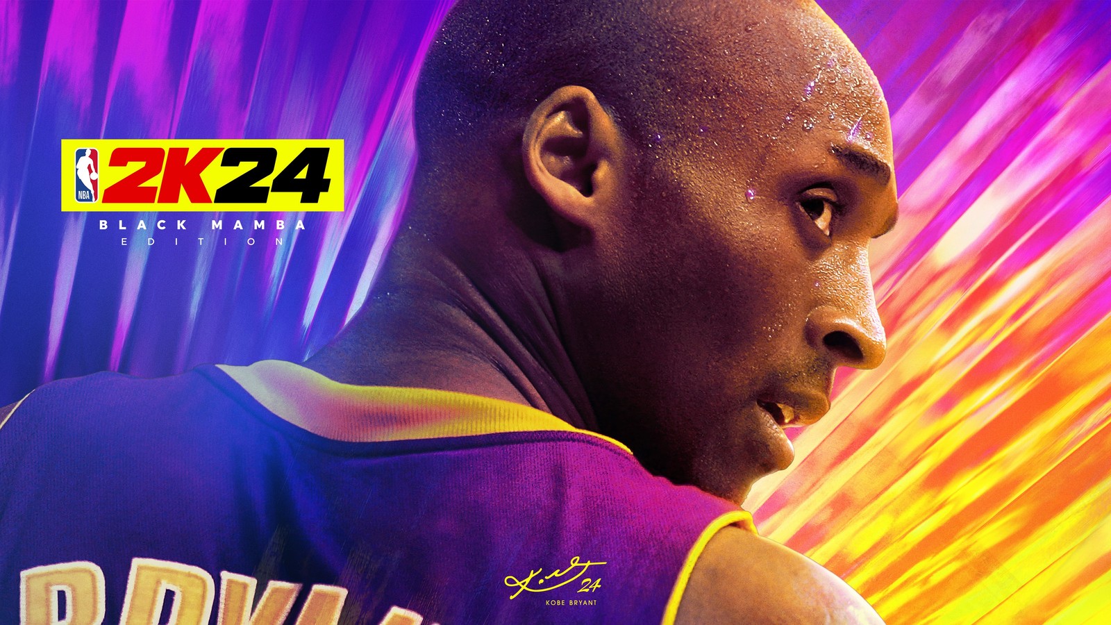 Крупный план баскетболиста в фиолетовом джерси (nba 2k24, кобе брайант, kobe bryant, черная мамба, игры 2023)