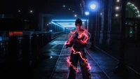 Jin Kazama in Electric Blue: A Performance Art Fusion of Tekken and Music