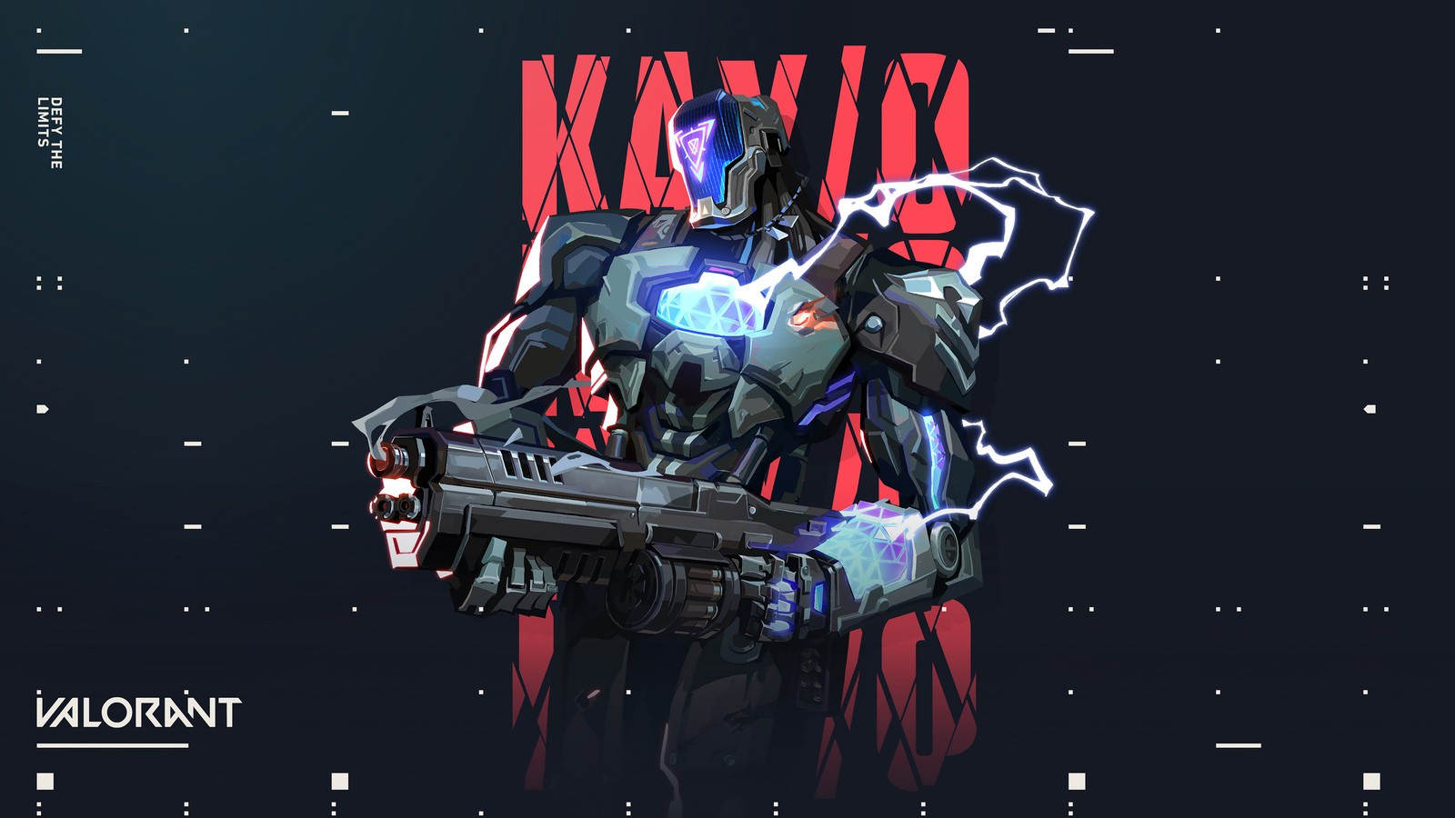 A close up of a robot with a gun in its hand (kayo, valorant, video game)